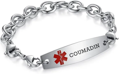Vista 174 de Brazaletes de alerta médica ajustables de 7.5" a 9" para mujer/hombre, de acero inoxidable, intercambiables Cadena de bloque