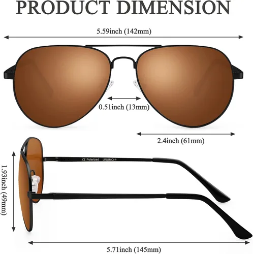 Vista 3 de URUMQI Polarized Aviator Sunglasses for Men Women Classic Pilot Shades UV400 Protection Lens Metal Frame Spring Hinges
