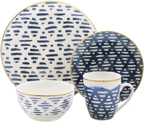 Vista 6 de Adrienne - Juego de vajilla redonda – Juego de vajilla de porcelana de 16 piezas con 4 platos llanos, 4 platos de ensalada, 4 cuencos y 4 tazas