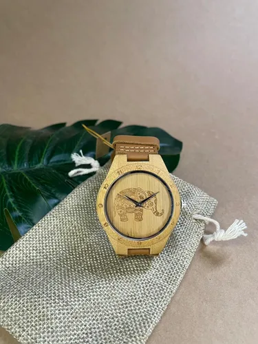 Vista 8 de MW Watches Reloj de madera elefante mujer cuero genuino, Classic