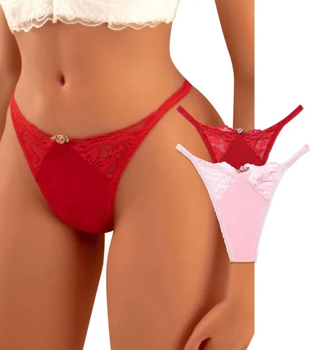 Vista 13 de Banamic Tangas con G-string para Mujeres, Ropa Interior Sexy de Encaje Elástica con T-Back Un negro