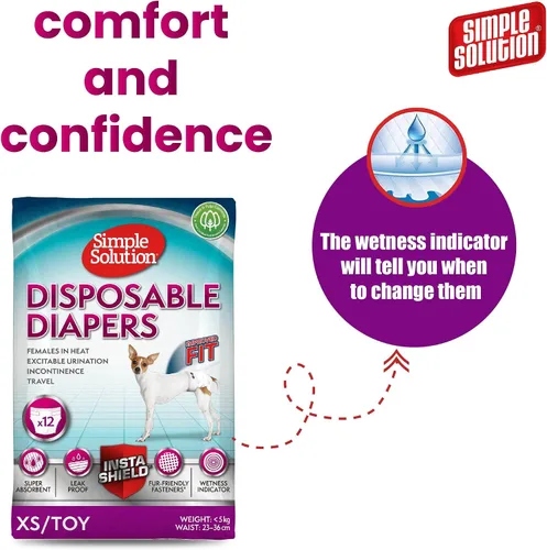 Vista 5 de Simple Solution Pañales para perros desechables, 12 unidades, XS
