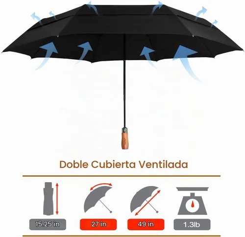 Vista 2 de Lejorain Paraguas de golf grande y compacto – Paraguas de golf plegable de gran tamaño con cierre de apertura automática de viaje, 210T