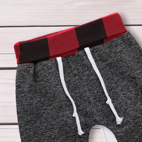 Vista 7 de Ropa de bebé niño para niños pequeños, traje de otoño e invierno, manga larga, bolsillo a cuadros, sudadera con capucha + pantalones, 2 piezas