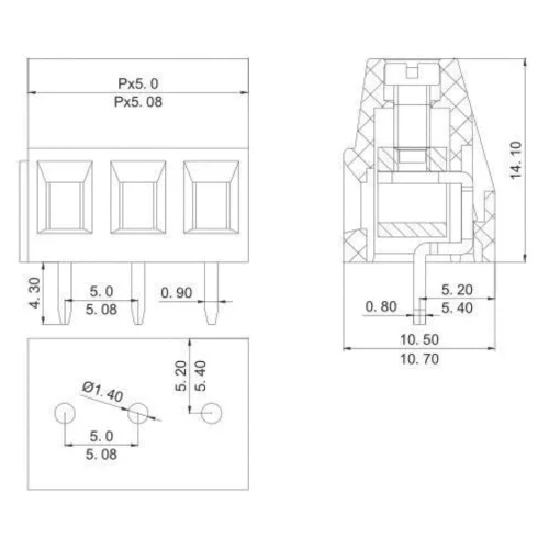 Vista 5 de 50 conectores de bloque de terminales de tornillo de montaje en PCB de paso de 0.200 in 0.2", terminales 2P 3P 4P 300V 10A para cable 22-14AWG