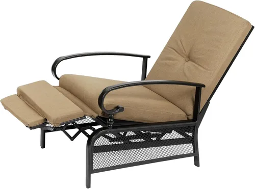 Vista 8 de Sillón ajustable para patio, sillón reclinable de metal automático con cojines extraíbles, color azul