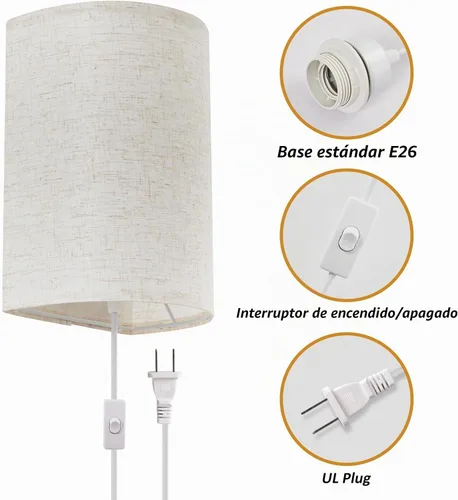 Vista 3 de Aplique de pared enchufable con interruptor de encendido/apagado, apliques Lámpara de pared industrial enchufable, lámpara de pared