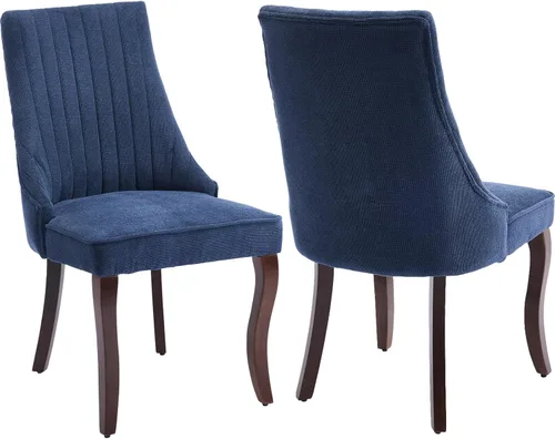 Vista 24 de Juego de 2 sillas de comedor modernas de mediados de siglo, tapizadas de tela beige, sillas de cocina y comedor, sillas de cocina con patas