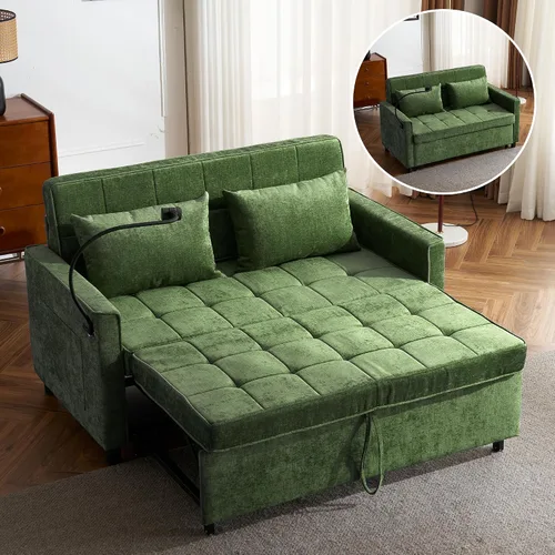 Vista 13 de Harper & Bright Designs Sofá cama convertible moderno de 56.9 pulgadas con un cojín de respaldo reversible, bolsillos laterales, dos puertos USB