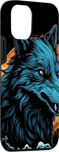 Vista 3 de Funda de arte de fantasía negra oculta para iPhone 14, lobo gótico, lobo y luna