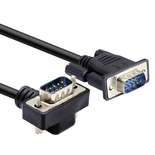 Vista 2 de Cable serie DB9 RS232 de 90 grados, cable DB9 macho a macho adaptadores para comunicación de datos 0,5 M (UP)