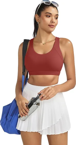 Vista 2 de RUNNING GIRL Brasier deportivo para mujer de alto soporte, espalda cruzada acolchada, brasier deportivo con tirantes delgados, brasier de yoga