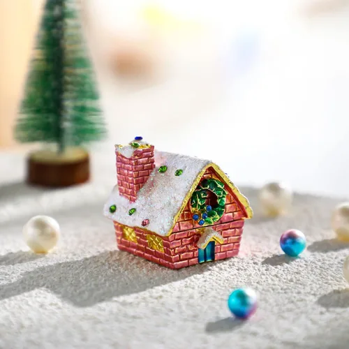 Vista 4 de YU FENG Estatuilla de la casa de Navidad cajas de baratijas con bisagras de diamantes de imitación esmaltados joyería anillo adorno caja