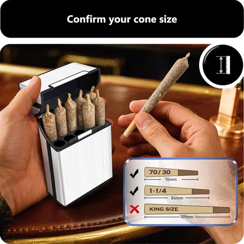 Vista 2 de roygra 2PCS 1-1/4 or 70mm Size Pre-roll Cone Holder Case, 10-Hole Cigarette Case for Men Women, 10 Capacity Travel Container Storage Box, Smoking