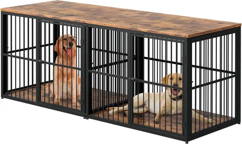 Vista 13 de Jaula para Perros XL de 43'' con Mueble y 3 Puertas, Jaula de Madera Combinada para Mascotas, Perrera de Interior Resistente para Perros Medianos a
