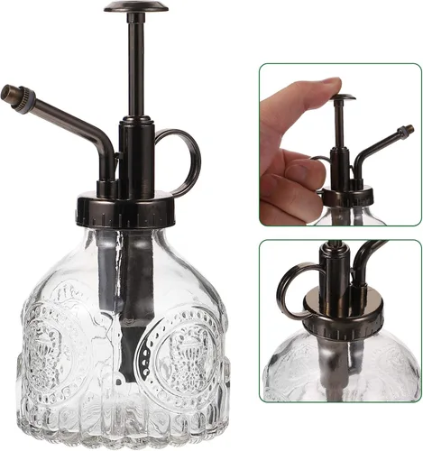 Vista 7 de GANAZONO Pequeña regadera botella de spray de vidrio para botella de riego de terrario Diseño vintage de vidrio