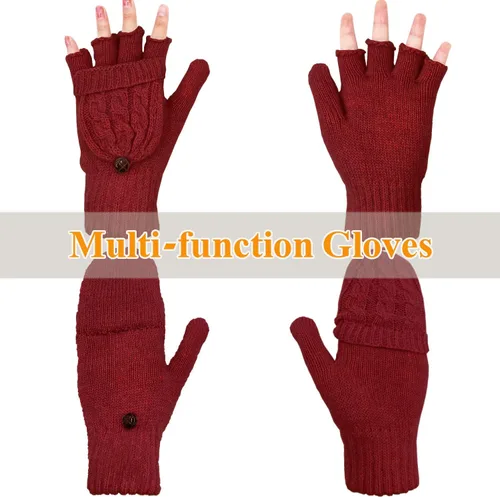 Vista 53 de Beurlike Guantes de invierno para mujer, de lana cálida, a prueba de viento, convertibles, sin dedos