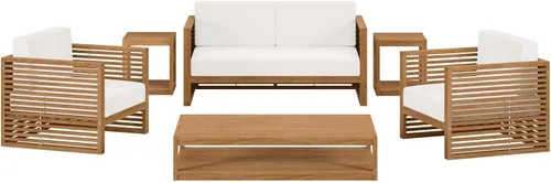 Vista 4 de Modway Carlsbad - Juego de 6 piezas de madera de teca para patio al aire libre, color gris natural
