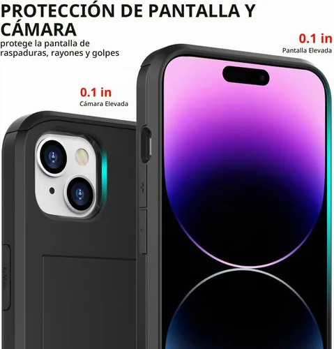 Vista 4 de ZUSLAB Funda con ranura para tarjetero compatible con Apple iPhone 15 de 6.1 pulgadas 2023, funda tipo cartera para teléfono con 1 protector de Negro