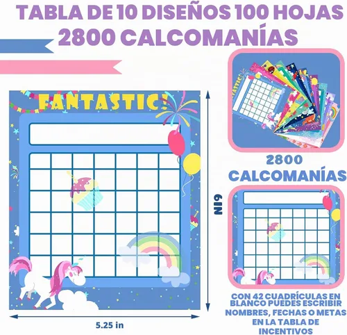 Vista 2 de 100 calcomanías gráficas para niños, tabla de recompensas de incentivos para niños en 10 diseños con 2800 mini calcomanías de estrellas, borrado