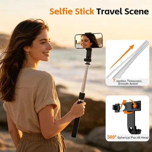 Vista 8 de Trípode de teléfono de 71 pulgadas y palo selfie con control remoto, soporte extensible para teléfono celular para iPhone y Android, 5.9 pies