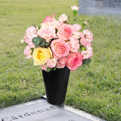 Vista 3 de Generic Jarrón de cementerio de metal con espuma floral y punta reforzada, jarrón rectangular negro para cementerio, funerales, día de los Caídos
