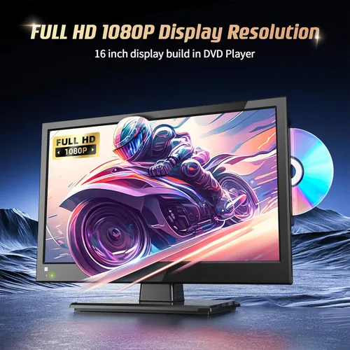 Vista 2 de Desobry Televisor de 16 pulgadas con reproductor de DVD integrado 1080P LCD TV reproductor de DVD combinado con monitor USB HDMI para el hogar