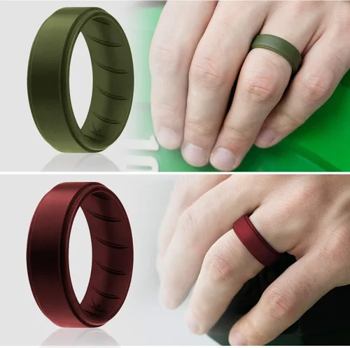 Vista 6 de ROQ Anillo de boda de goma de silicona para hombre, ajuste cómodo, anillo de boda para hombre, duradero, anillo de compromiso de goma transpirable