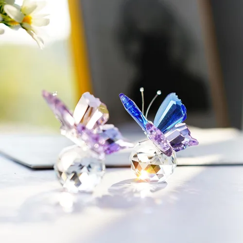 Vista 4 de 2 figuras de mariposa de cristal, pisapapapeles de cristal coleccionables 2 piezas-mariposa