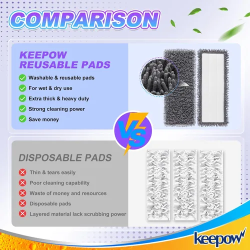 Vista 4 de KEEPOW Almohadillas de microfibra reutilizables para mopa Swiffer Powermop, paquete de 2, almohadillas de mopa eléctrica para trapeador de 13 a 15