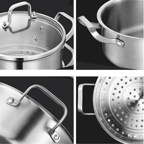 Vista 5 de Vaporizador de alimentos de 5 capas, olla de sopa, olla de cocina de 5 capas de acero inoxidable para el hogar, adecuada para estufa de gas/cocina