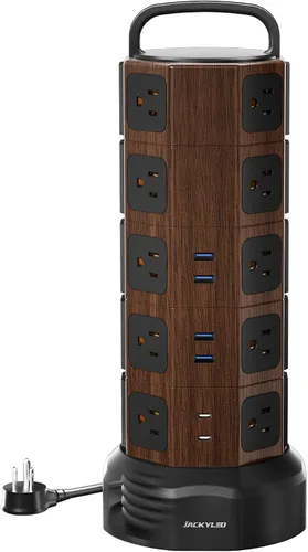 Vista 9 de Protector contra sobretensiones de torre de regleta de alimentación, 20 CA 6 USB (2 USB C), 1050J, 6.5 pies Extension Cord with Multiple Outlets