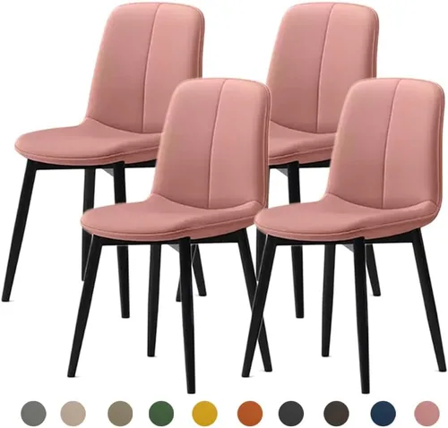 Vista 17 de Juego de sillas de comedor modernas, de piel sintética con asiento tapizado de 1.6 in, patas de acero al carbono de mediados de siglo, silla Beige