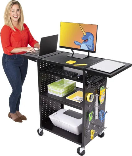 Vista 10 de Line Leader Stellar - Carrito AV Reimagina tu carrito de profesores con revolucionario revestimiento de tablero de clavijas y 12 ganchos móviles