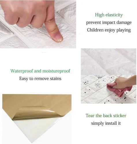 Vista 4 de Doremy - Paneles de pared con patrones texturizados de ladrillo en 3D, papel tapiz autoadhesivo, espuma de polietileno, resistente al agua