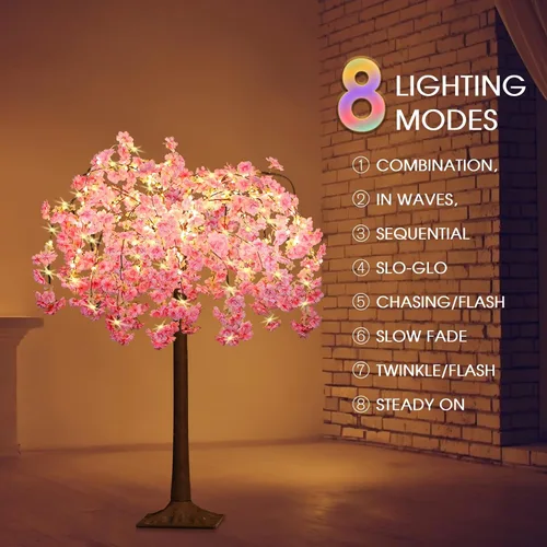 Vista 2 de OUSHENG Árbol de Flor de Cerezo Iluminado con Luces LED Árboles Artificiales para Decoración Interior, Planta Falsa Iluminada con Flor Sintética