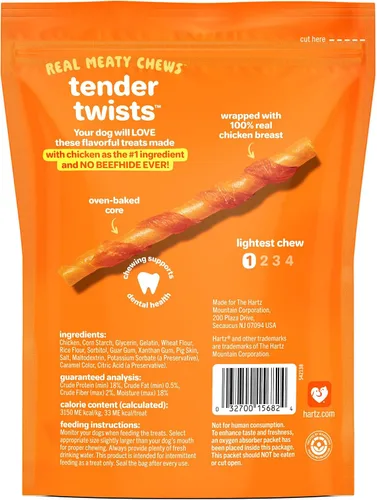 Vista 4 de Hartz Oinkies Tender Twists con pechuga de pollo real sin piel cruda para perros, masticables altamente digeribles para perros, 18