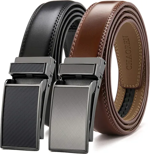 Vista 11 de CHAOREN Cinturón de vestir de cuero para hombre, paquete de 2 unidades, cinturón de trinquete para hombre para camisa de vestir y pantalones