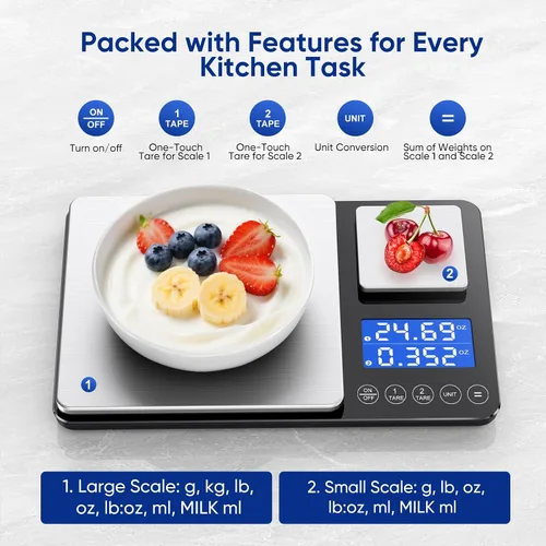 Vista 3 de Báscula de cocina de plataforma doble con alta precisión de 0.01g/0.001oz, báscula de 15kg/33lb para panadería, báscula de cocina de doble precisión