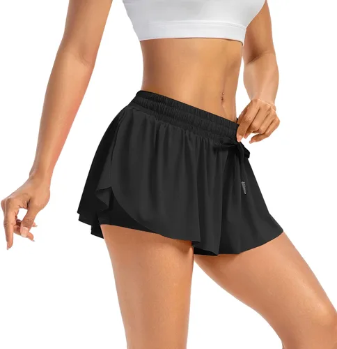 Vista 3 de Leftear Pantalones cortos fluidos para mujer, gimnasio, yoga, entrenamiento, correr, tenis, faldas de elastano, ropa linda, casual, verano, paquete