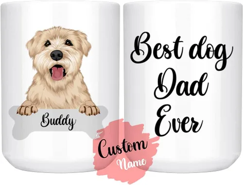 Vista 8 de Taza personalizada de Wheaten Terrier con diseño de perro mamá y papá, taza de Wheatie Dog para hombres y mujeres, taza de regalo de dueño de perro