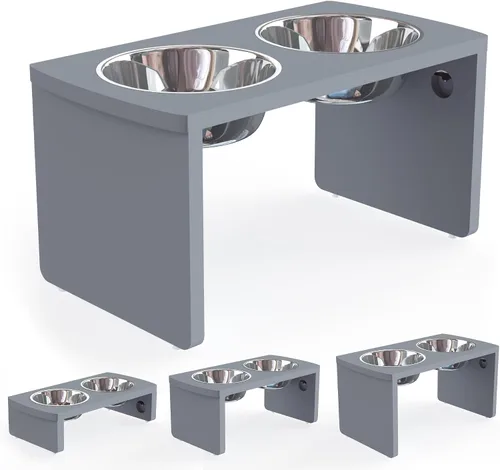 Vista 20 de Cuencos elevados para perros, cuenco elevado de bambú para perros y gatos pequeños, con 2 cuencos de acero inoxidable