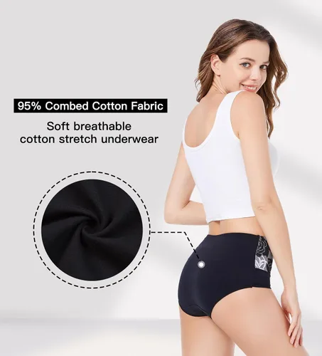 Vista 3 de HAVVIS Bragas Ropa Interior de Mujer de Algodón Cintura Alta Control Abdominal Panties Rosa Jacquard para Damas Multipack