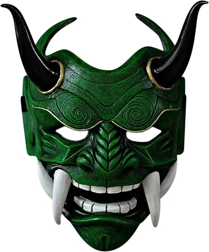 Vista 8 de Máscara japonesa Samurai Hannya Oni, máscaras de látex de cara completa Negro