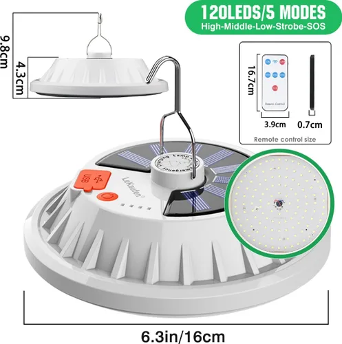 Vista 9 de Faroles solares para campamento, luz remota para tienda de campaña, 4000 lúmenes, luz LED portátil para camping, impermeable, recargable por USB