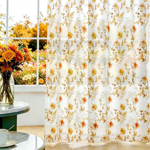 Vista 24 de youleyar Cortinas traslúcidas florales para sala de estar, 2 paneles de 54 pulgadas de largo, cortinas semitransparentes blancas con estampado
