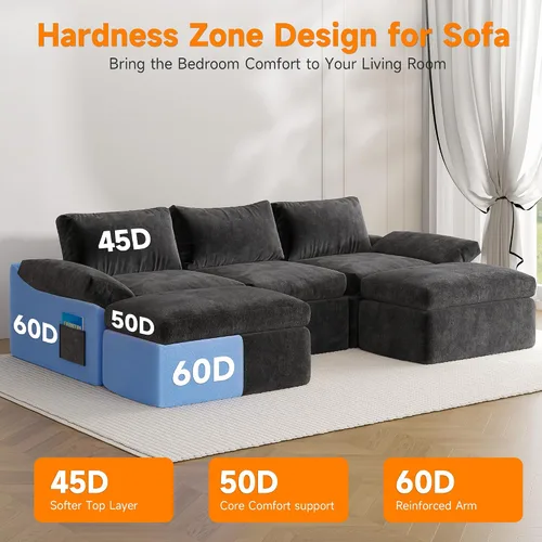 Vista 7 de Sofá modular de nube de 108 pulgadas para sala de estar, sofá deshuesado en forma de U con asiento profundo, moderno de 5 plazas con otomana