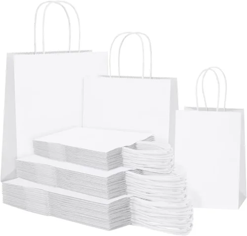 Vista 8 de SHOPDAY 45 bolsas de papel negras con asas, bolsas de regalo de varios tamaños de 5 x 3 x 8 y 8 x 4 x 10.5 y 10 x 5 x 13 pulgadas, 15 bolsas