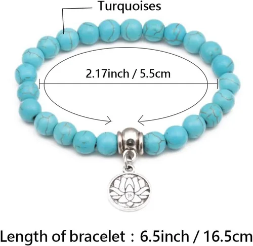 Vista 2 de Pulsera de turquesa elástica con cuentas para mujeres, niñas, hombres, pulsera de bendición familiar