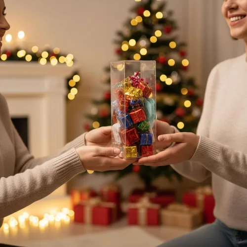 Vista 5 de Peohud 80 cajas transparentes para regalos, 2 cajas transparentes de 2 x 2 x 6 pulgadas, cajas de embalaje de plástico con chocolate macarrón